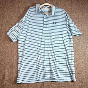 Under Armour Polo Shirt Mens Large XL Light Blue Striped The Playoff Golf